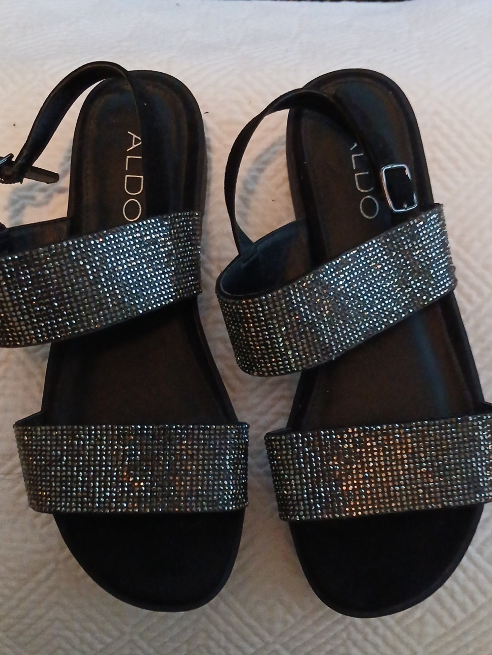 Aldo Black Rhinestone Double-Band Slingback Sandals